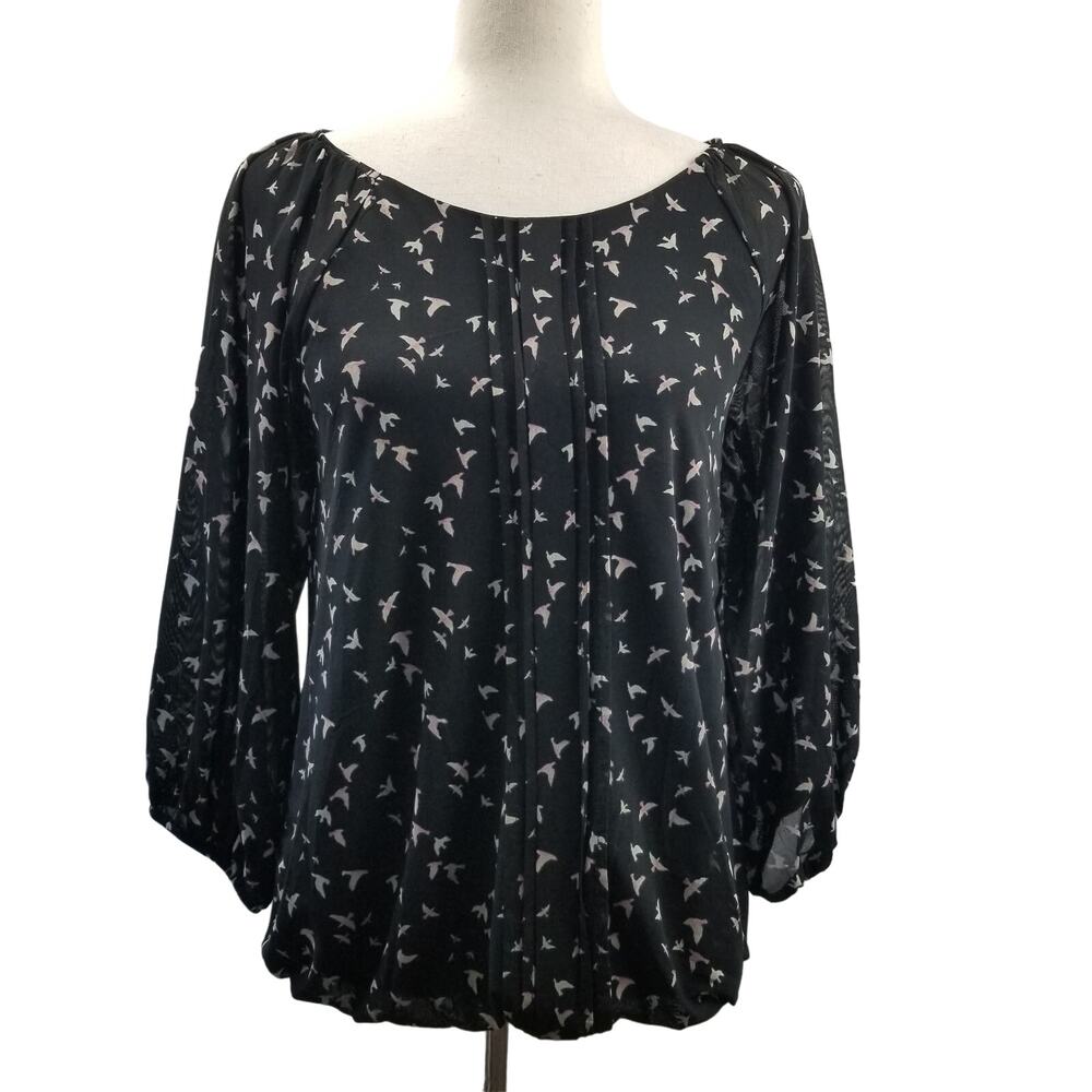 Siren Lily White Pale Pink Birds Pleated Front Lovley Excellent! Size P M